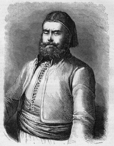 Portret Mohammeda Saida (1822-1863), wicekróla (Paszy) Egiptu pod panowaniem Imperium Osmańskiego. Grawerowanie w „”Le Monde Illustré””n°303 z 31 stycznia autorstwa French School