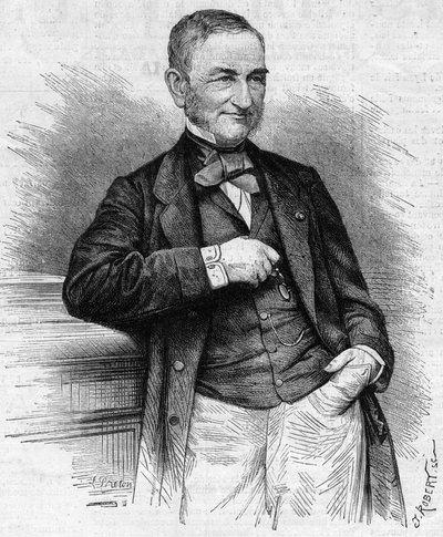 Portret Moreau Chaslon (Moreau-Chaslon), prezesa rady dyrektorów Compagnie Generale des Omnibus (CGO). 19 wiek. Grawer w „”Le Monde Illustré””n°660 z dnia 4 grudnia 1869 r. autorstwa French School