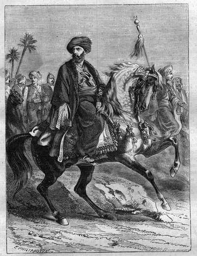 Portret Mourada Beja (1750-1801), wodza mameluków - Grawerowanie z 1865 roku w „Histoire du Consulate et de l