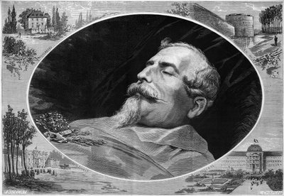 Portret Napoleona III (1808-1873), na łożu śmierci. Grawerowanie w „”Le Monde Illustré””n°824 z 25 stycznia autorstwa French School