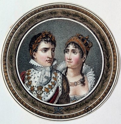 Portret Napoleona I (1769-1821) i Josephine de Beauharnais (1763-1814) Obraz na pokrywce cukierka. 19 wiek autorstwa French School