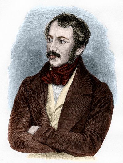 Portret Nikolausa Lenaua (kolorowe grawerowanie) autorstwa French School