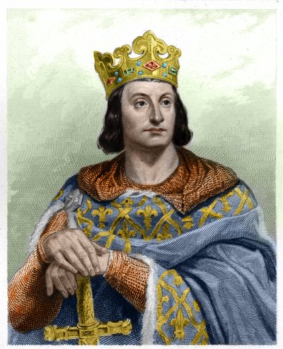 Portret Filipa II powiedział Philippe Auguste (1165-1223), król Francji - w „Histoire des Francais” Lavallee, rycina, sd. autorstwa French School