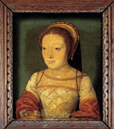 Portret francuskiej Renee, córki Ludwika XII, księżnej Ferrary (1510-1575). Olej na drewnie, 0,16 x 0,13 m. malarstwo anonimowe. Szkoła francuska XVI wieku. autorstwa French School