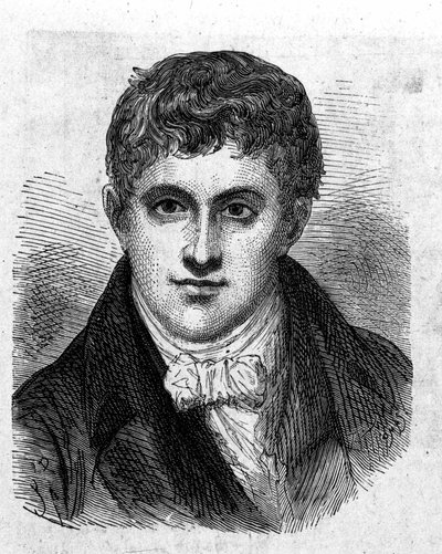 Portret Sir Humphry Davy (1778 - 1829), brytyjskiego chemika i fizyka - w „Albumie nauki”; wybitni naukowcy; Wielkie odkrycia”” 1896. autorstwa French School