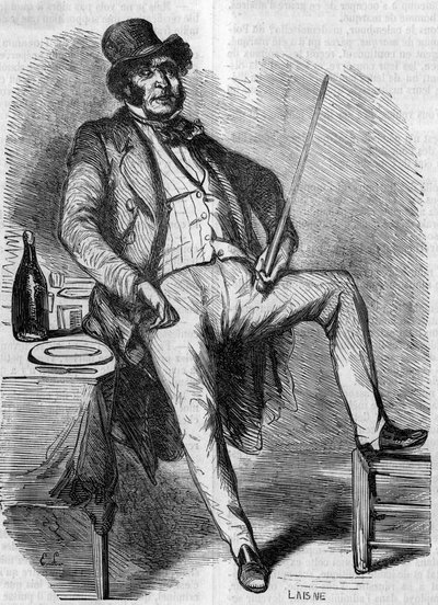 Portret Vautrina, bohatera powieści „Ojciec Goriot”. Grawerowanie w połowie XIX wieku. Ilustracja do „Ojca Goriota” Honore de Balzac (1799-1850). autorstwa French School