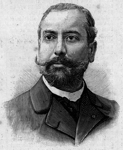 Portret Victora Theophile Liotarda (1858-1916), francuskiego aptekarza i badacza kolonii. Grawerowanie w „Journal des Voyages” z 29 stycznia autorstwa French School