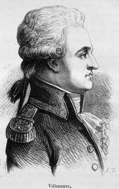 Portret Villeneuve, admirała francuskiego (1763 - 1806), rozpoczął bitwę pod Trafalgarem, która okazała się katastrofą, a następnie popełnił samobójstwo - w ""L