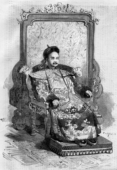 Portret Xianfenga (1831-1861), cesarza Chin z dynastii Qing. Grawerowanie w „”Le Monde Illustré””n°199 z 2 lutego autorstwa French School