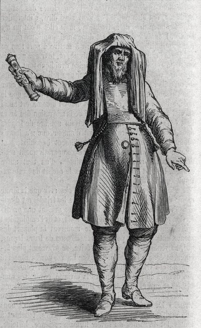 Portret Żyda trzymającego Mezuzoth (Mezouzoth, Mezouzah, Mezouza). Grawer w „Le Magasin Malownicze”” autorstwa French School