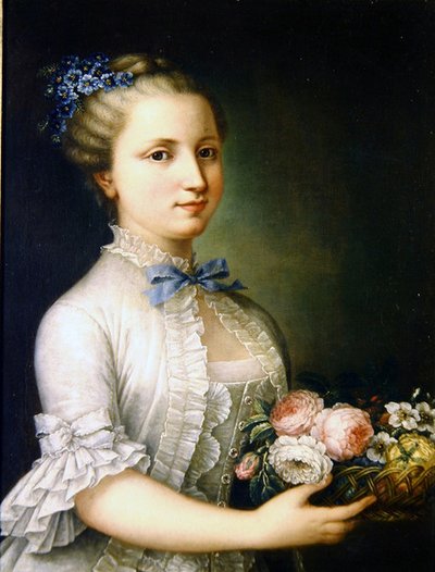 Portret damy z kwiatami (olej na płótnie) autorstwa French School