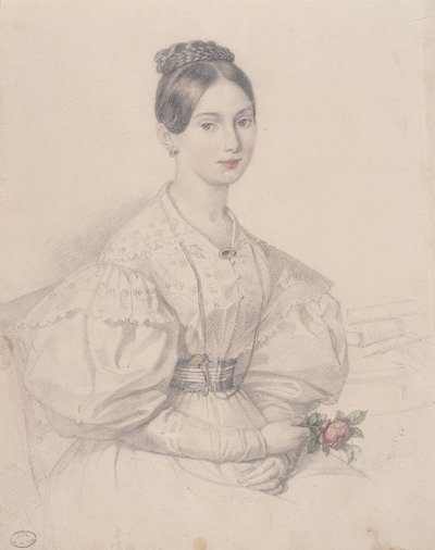 Portret młodej kobiety (ołówek z kolorami na papierze) autorstwa French School