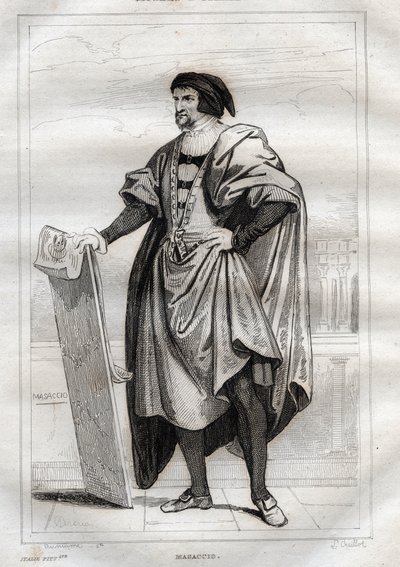 Portret włoskiego malarza Masaccio (Tommaso di Giovanni Cassai) (1401-1428) - Rycina z „” Malownicze Włochy” – Historyczne i opisowe malarstwo Włoch” M. de Norvins, Ch. Nodier 1834-1836. autorstwa French School
