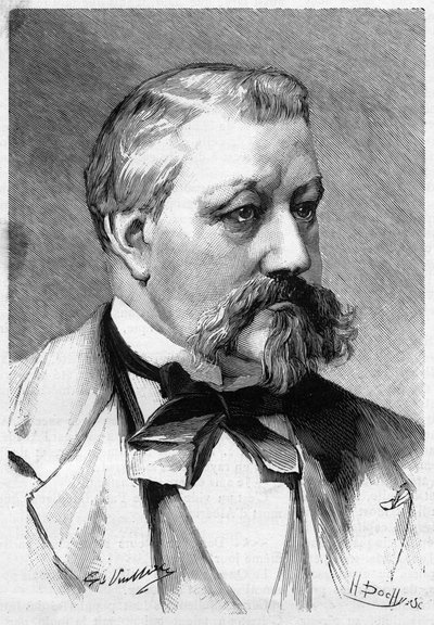 Portret zmarłego w 1887 roku dziennikarza i powieściopisarza Alberica Drugiego, w Le Monde Illustré. autorstwa French School