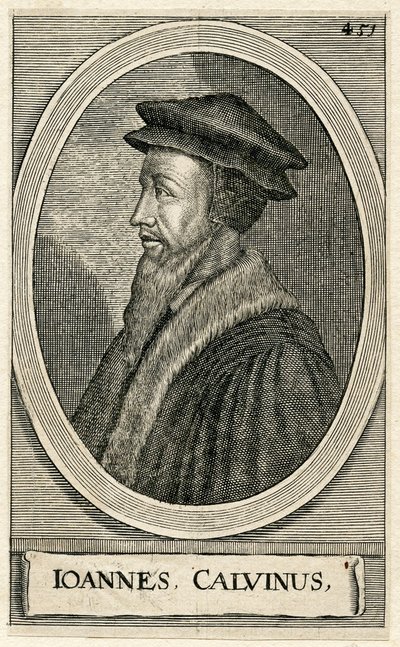 Portret francuskiego teologa Jana Kalwina (rycina) autorstwa French School