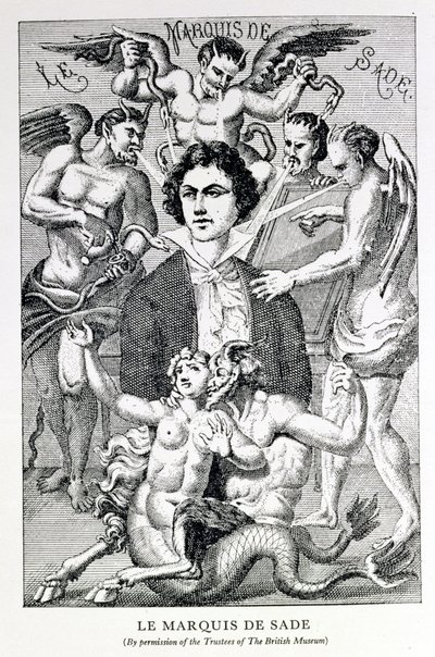 Portret markiza de Sade w otoczeniu diabłów (rycina) autorstwa French School