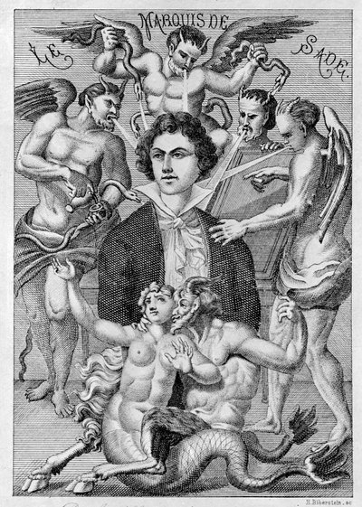Portret markiza de Sade, strona tytułowa „Korespondencji Madame Gourdan” autorstwa French School