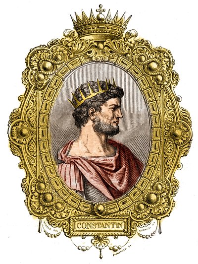 Portret cesarza rzymskiego Konstantyna I Wielkiego (274-337). Grawer w „Historii papieży-królów-królowych i cesarzy na przestrzeni wieków”” Maurice Lachatre autorstwa French School