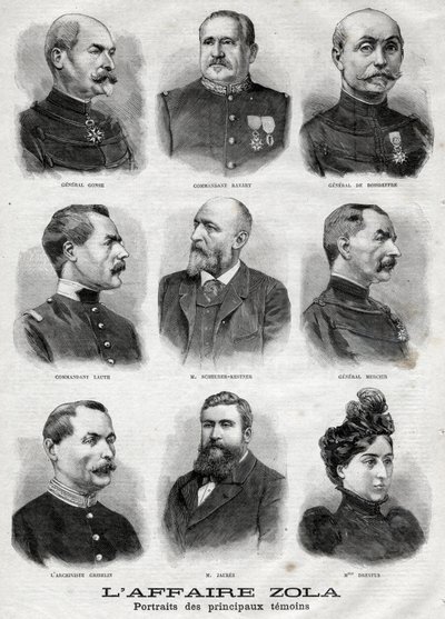 Portrety głównych świadków afery Dreyfusa Zoli w „Le Petit Journal”, 27 lutego autorstwa French School