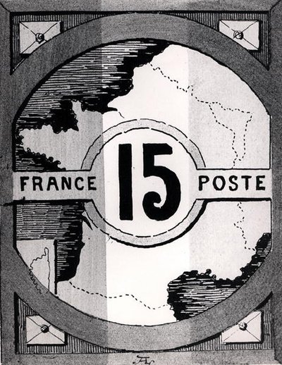 Znaczek pocztowy przedstawiający mapę Francji, koniec XIX w. (lit.) (zdjęcie czarno-białe) autorstwa French School