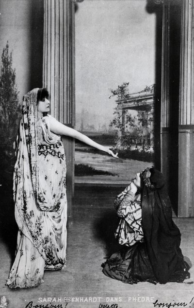 Pocztówka przedstawiająca Sarę Bernhardt (1844-1923) w Fedrze autorstwa Jeana Racine