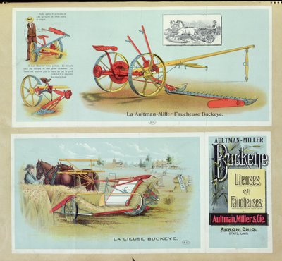 Plakat reklamujący segregatory i żniwiarki Aultman-Miller Buckeye, koniec XIX wieku autorstwa French School