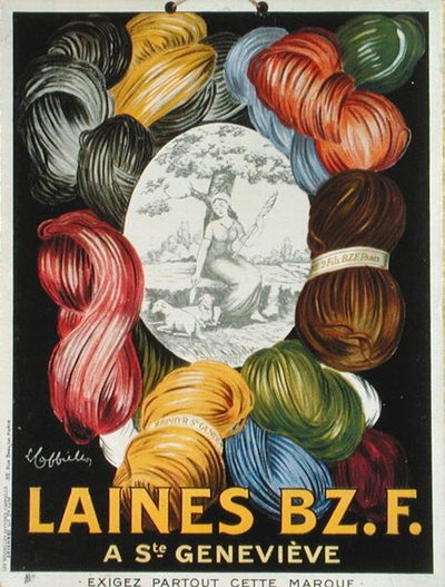 Plakat reklamujący markę wełny "BZ. F." (litografia kolorowa) autorstwa French School
