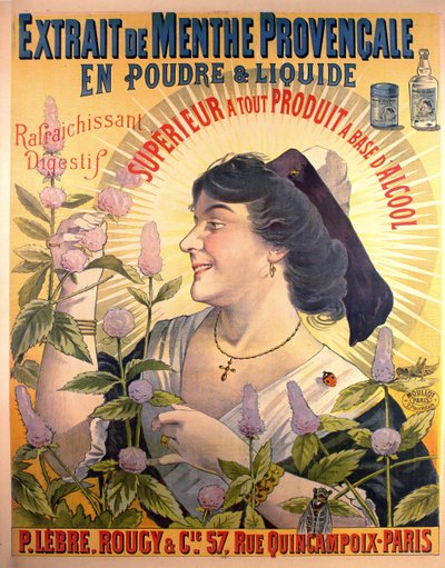 Plakat reklamowy Extrait de Menthe Provencale French Digestive autorstwa French School