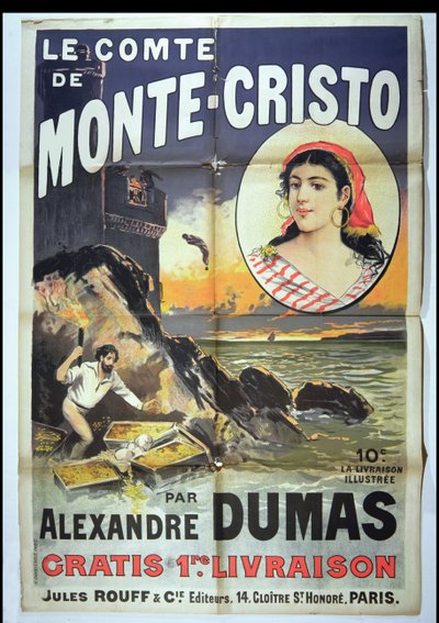 Plakat reklamujący Hrabia Monte Christo autorstwa Alexandre Dumas Pere (1802-70) autorstwa French School