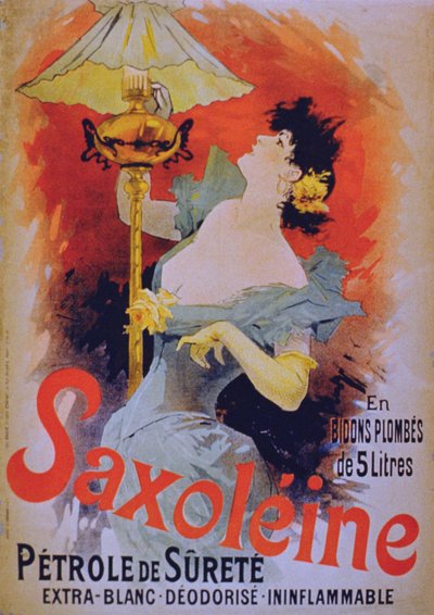 Plakat reklamujący olej do lamp bezpieczeństwa Saxoleine, lata 90. XIX w autorstwa French School