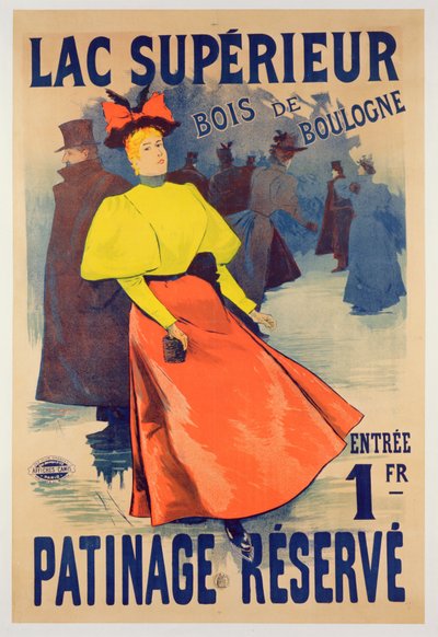 Plakat reklamujący lodowisko na Lac superieur w Bois de Boulogne autorstwa French School