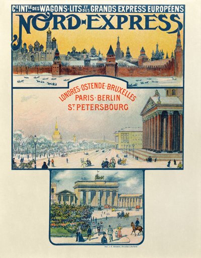 Plakat reklamujący Compagnie des Wagons-Lits et des Grands Express Europeens, od Londynu do Sankt Petersburga, początek XX wieku autorstwa French School