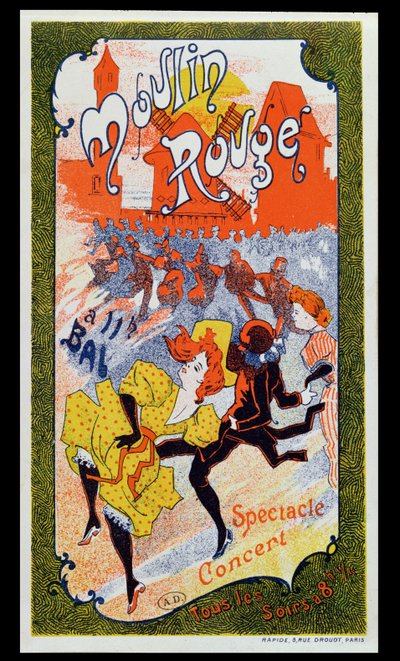 Plakat reklamujący Moulin Rouge, ok. 1890-1900 autorstwa French School