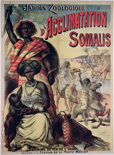 Plakat reklamujący somalijski park w Jardin Zoologique, Paryż autorstwa French School