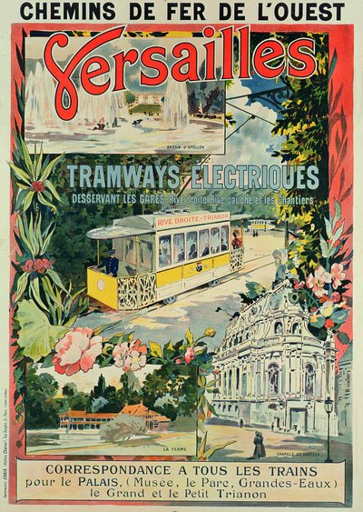 Plakat reklamujący tramwaj elektryczny w Wersalu autorstwa French School