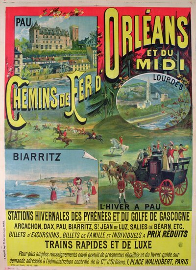 Plakat reklamujący koleje Orleanu i Midi we Francji autorstwa French School
