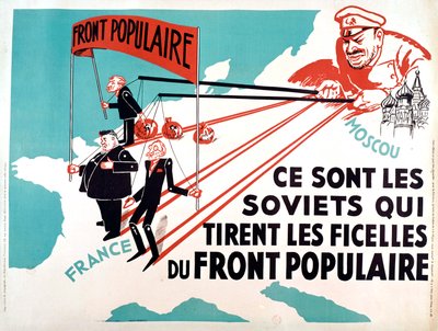 Plakat przedstawiający Edouarda Herriota i Leona Bluma jako marionetki Moskwy, ok. 1936 r. (plakat) autorstwa French School