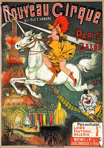 Plakat do magazynu jeździeckiego w „Nouveau Cirque” przy rue Saint Honore w Paryżu autorstwa French School