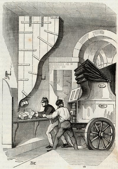 Słupki: ładowanie słupka do bagażnika - Grawerowanie w „Tableau-de-Paris” autorstwa Edmonda Texiera 1852 autorstwa French School