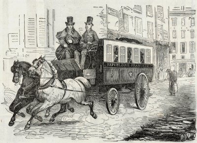 Posty: omnibus listonoszy - Grawerowanie w „Tableau-de-Paris” autorstwa Edmonda Texiera 1852 autorstwa French School