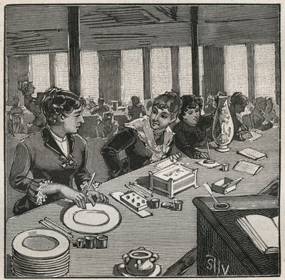 Garncarstwo: warsztaty malarskie na porcelanie w XIX wieku we Francji. Grawer z 1880 roku w „Les arts et metiers illustres” Adolphe BITARD. autorstwa French School