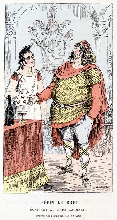 Pépin the Brief Writing to Pope Zacharie - w „Histoire de France Tintamarresque” autorstwa Touchatout autorstwa French School