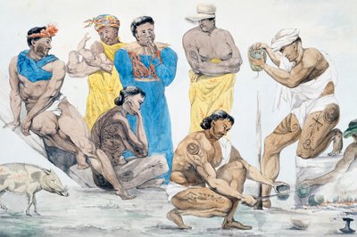 Przygotowanie posiłku na Tahiti, 20 maja autorstwa French School
