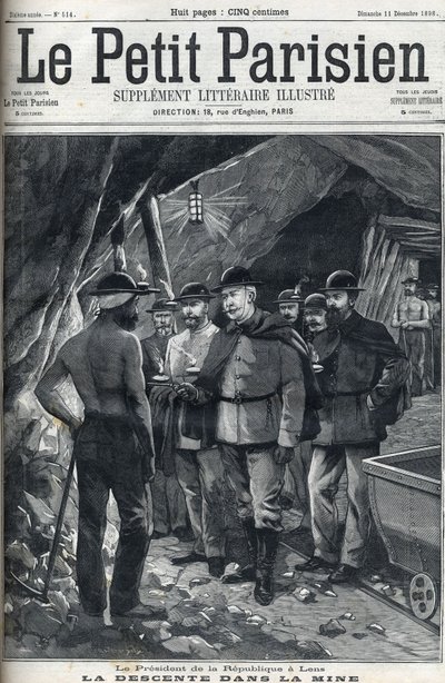 Prezydent Republiki Francuskiej Felix Faure odwiedził kopalnie Lens w grudniu 1898 r. Okładka gazety „Le petit Parisien”. autorstwa French School