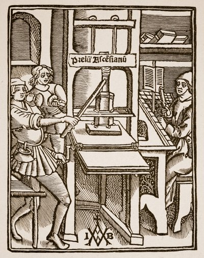 Drukarnia, strona tytułowa Hegesippus, druk Jodocus Badius Ascensius, Paryż, 1511 (zdjęcie w sepii) autorstwa French School