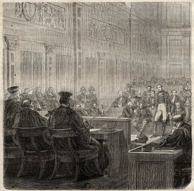 Proces Trybunału Królewskiego w Poitiers generała Jean Baptiste Breton (Jean-Baptiste) dit Berton (1769-1822) w 1822 r. - autorstwa French School