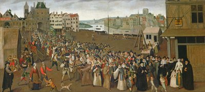 Procesja Ligi Świętej na Place de Grève, opuszczając łuk Saint-Jean, Paryż, 1590-3 autorstwa French School