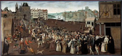 Procesja Ligi na Place de Greve opuszczająca Arkadę św. Jana w Paryżu Obraz Ecole francaise. 1590 niedz. 1x2,12 m Paryż, Musee Carnavalet - Procesja Ligi na Place de Greve opuszczająca Arcade St. Jean w Paryżu. Malowanie autorstwa French School