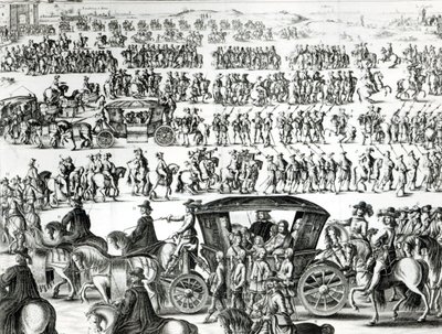 Procesja wjazdu młodego króla Ludwika XIV jako dziecka w mieście Paryż 18 sierpnia 1649, szczegół autorstwa French School