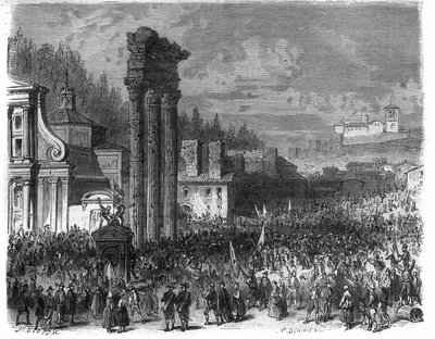 Proklamacja Republiki Rzymskiej w 1798 r. (Proklamacja della repubblica romana nel 1878) Grawer w „Histoire des Papes-King-Queen-and-Empereurs a travers les century” Maurice Lachatre autorstwa French School